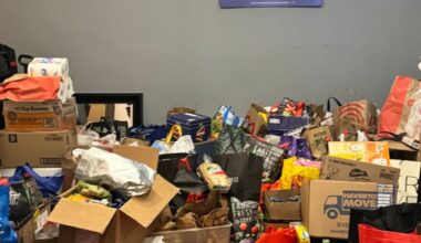 Food donations collected by the Democratic Committee of Lower Merion and Narberth on Tuesday.