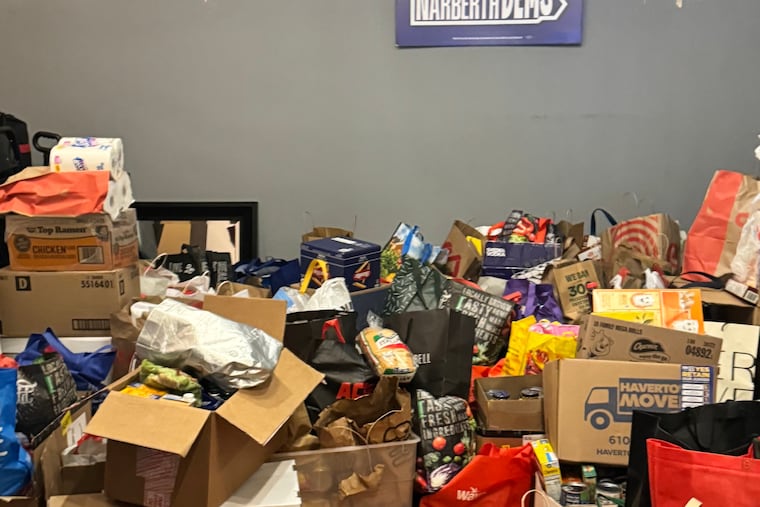 Food donations collected by the Democratic Committee of Lower Merion and Narberth on Tuesday.