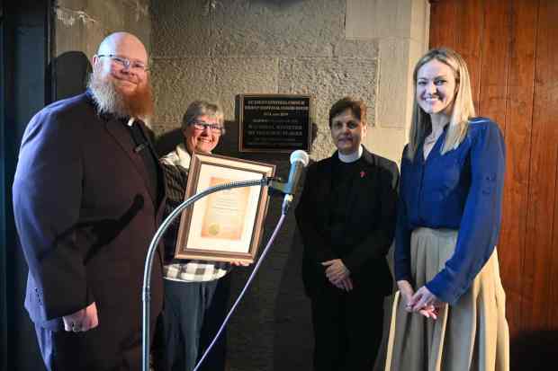 From left, Rev. Tyler Parry, principal researcher Ella Rayburn, the...