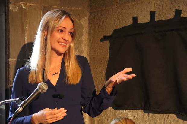 Scranton Mayor Paige G. Cognetti speaks at the dedication and...