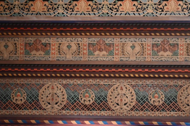 Details on the proscenium arch framing the stage in the main theater at the Scranton Cultural Center in Scranton on Tuesday, Nov. 18, 2025. (REBECCA PARTICKA/STAFF PHOTOGRAPHER)