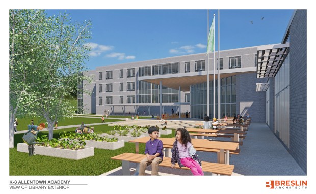 This view shows the exterior of the library at the...