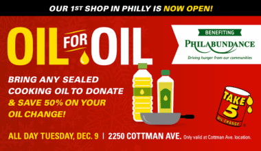 Take 5 Oil Change Opens First Philadelphia Shop, Announces December Charitable Event