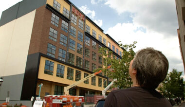 lan ma looks at future site of paris baguette in bethlehem pa at the new boyd apartment buildings
