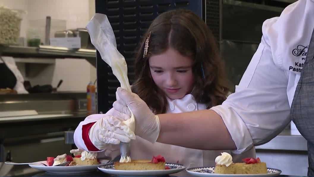 8-year-old girl helps decorate desserts at Fairmont Pittsburgh for holiday season