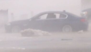 Strong winds from storm whip up massive waves on Lake Erie