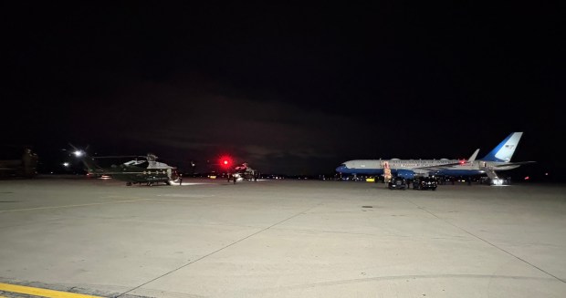 President Donald Trump and Air Force One arrived at the Wilkes-Barre/Scranton International Airport around 5:50 p.m. Tuesday,. (Bob Kalinowski/Staff Photographer)