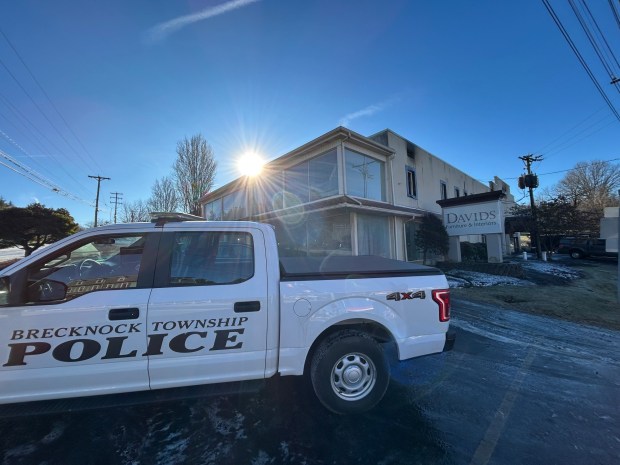 A former furniture store along Route 625 in Brecknock Township lies damaged Tuesday morning following a three-alarm blaze. (Bill Uhrich - Reading Eagle) 