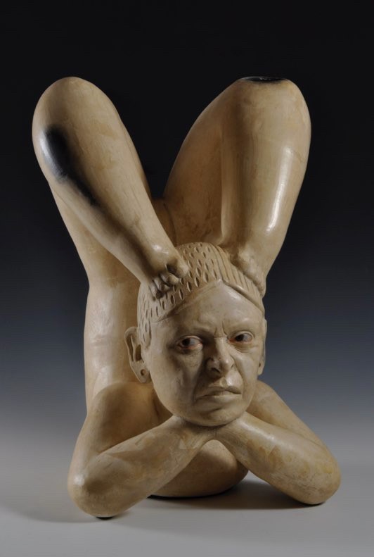 "India Patarrajada She will do all the acrobatics the Master orders, pero no esperes que te quiera mucho ... Tlatilco/Olmec, Mexico. 1200-800 BC from 2008," a sculpture by Kukuli Velarde. (Courtesy of the Reading Public Museum)