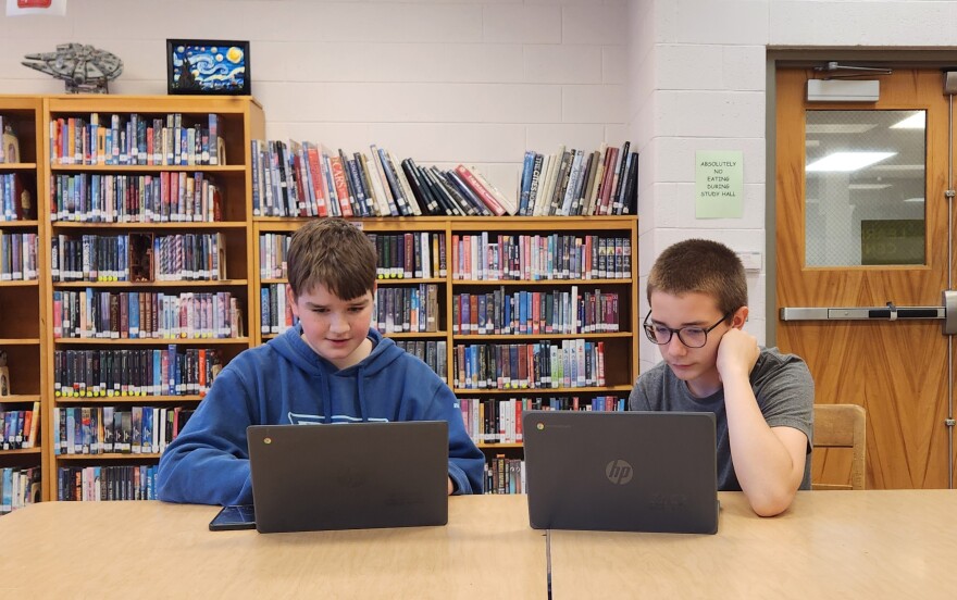 Students work in the library at Montrose Junior-Senior High School. The superintendent of the Montrose Area School District is advocating for fair, adequate funding for small, rural districts.