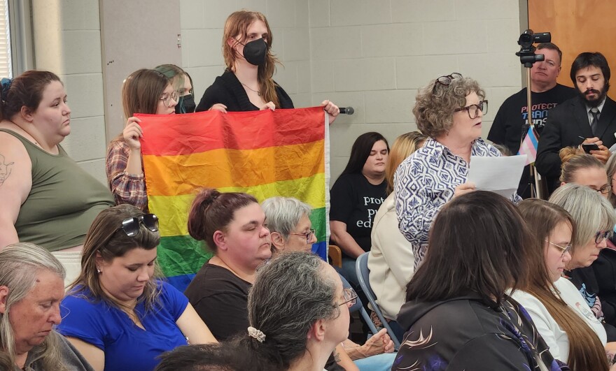 Jill Freeman urges the Berwick Area School Board to reject policies that she said would harm LGBTQ+ students.