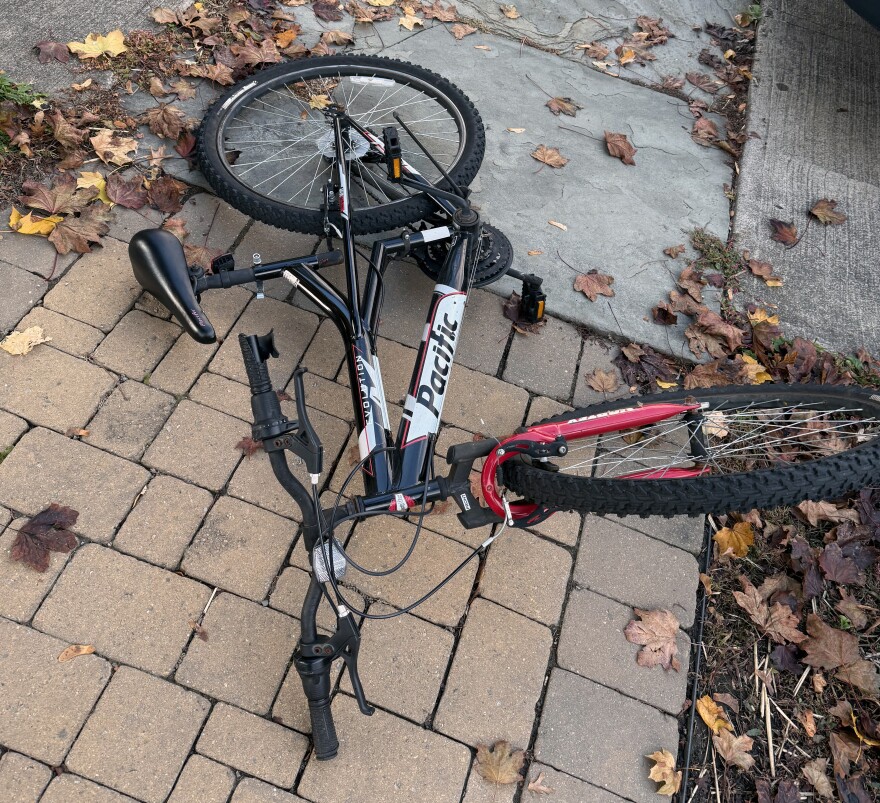 Observers said a man's bicycle was left behind on the sidewalk of of North Webster Avenue in Dunmore after U.S. Immigration and Customs Enforcement agents took him into custody on Wednesday, Oct. 29, 2025.