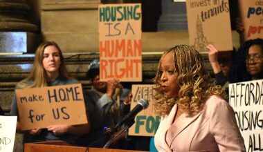 City Councilmember Jamie Gauthier speaks at a news conference before a hearing on the H.O.M.E. budget Wednesday, Nov. 12, 2025, at City Hall.