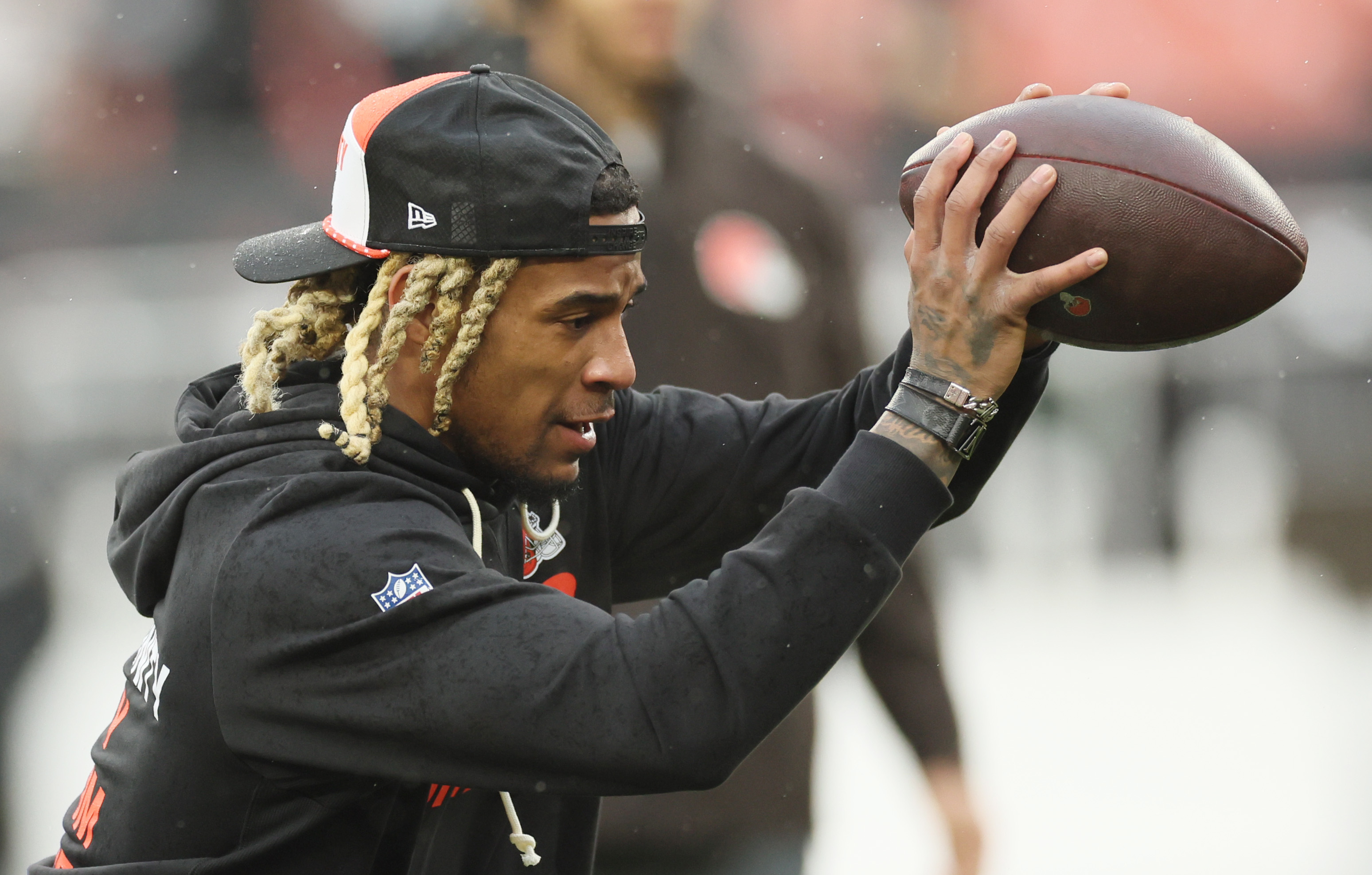 Cleveland Browns wide receiver Isaiah Bond during warm ups before their game against the Pittsburgh Steelers.