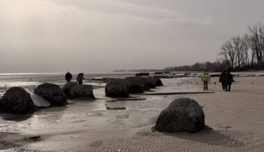 Areas that are typically 6 feet or more underwater in western Lake Erie were walkable on Monday, Dec. 29, during an intense winter storm. - facebook.com