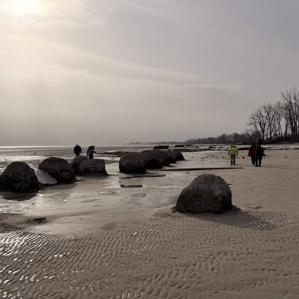 Areas that are typically 6 feet or more underwater in western Lake Erie were walkable on Monday, Dec. 29, during an intense winter storm. - facebook.com