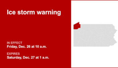 Ice storm warning in place for Southern Erie and Crawford County for Friday and Saturday
