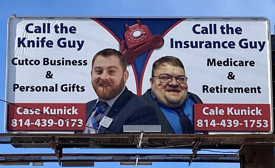 Brothers Case and Cale Kunick have purchased advertising on two billboards along West 12th Street to draw attention to their respective businesses, and let people know they are related.