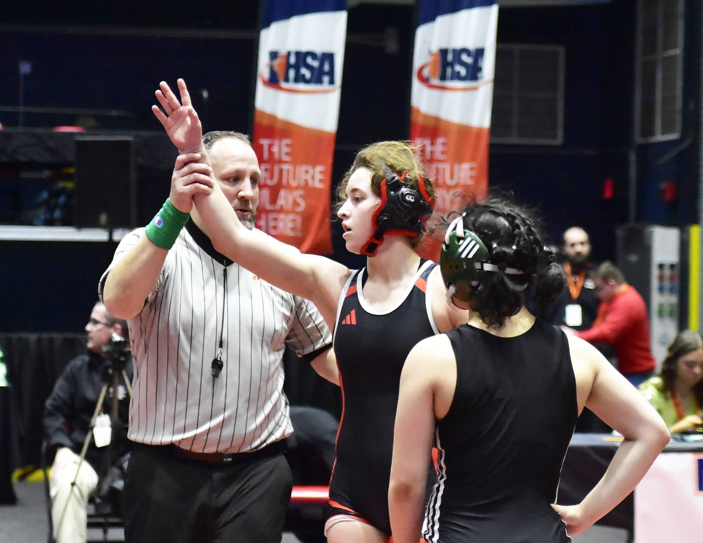Erie-Prophetstown's Michelle Naftzger won her first match against Lane's Nyah Lovis by a major decision 14-2 on Friday, Feb. 28, 2025 at the IHSA Girls Individual State Wrestling Tournament in Bloomington.. Naftzger went on to place fifth in her weight division.