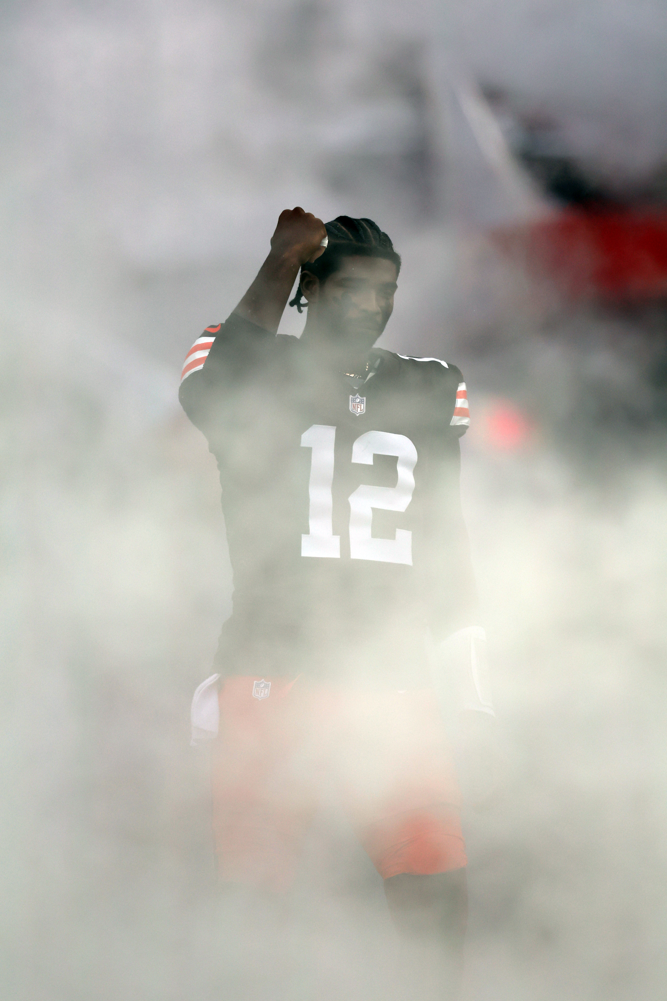 Cleveland Browns quarterback Shedeur Sanders is introduced before the game against the Pittsburgh Steelers. 