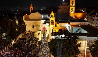 Bethlehem Christmas tree lit for first time since Gaza war