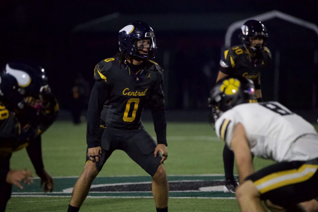 Pittsburgh Central Catholic linebacker Roman Thompson lines up against North Allegheny in the 2025 WPIAL Class-6A Championship on Nov. 16, 2025 -- Andre Swinton Jr.