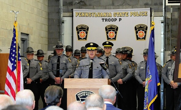 State Police Capt. Patrick Dougherty, center, and Lt. Derek Felsman, allege in a lawsuit that superiors reassigned them from their leadership posts after they reported wrongdoing to state police brass. (Citizens' Voice file)