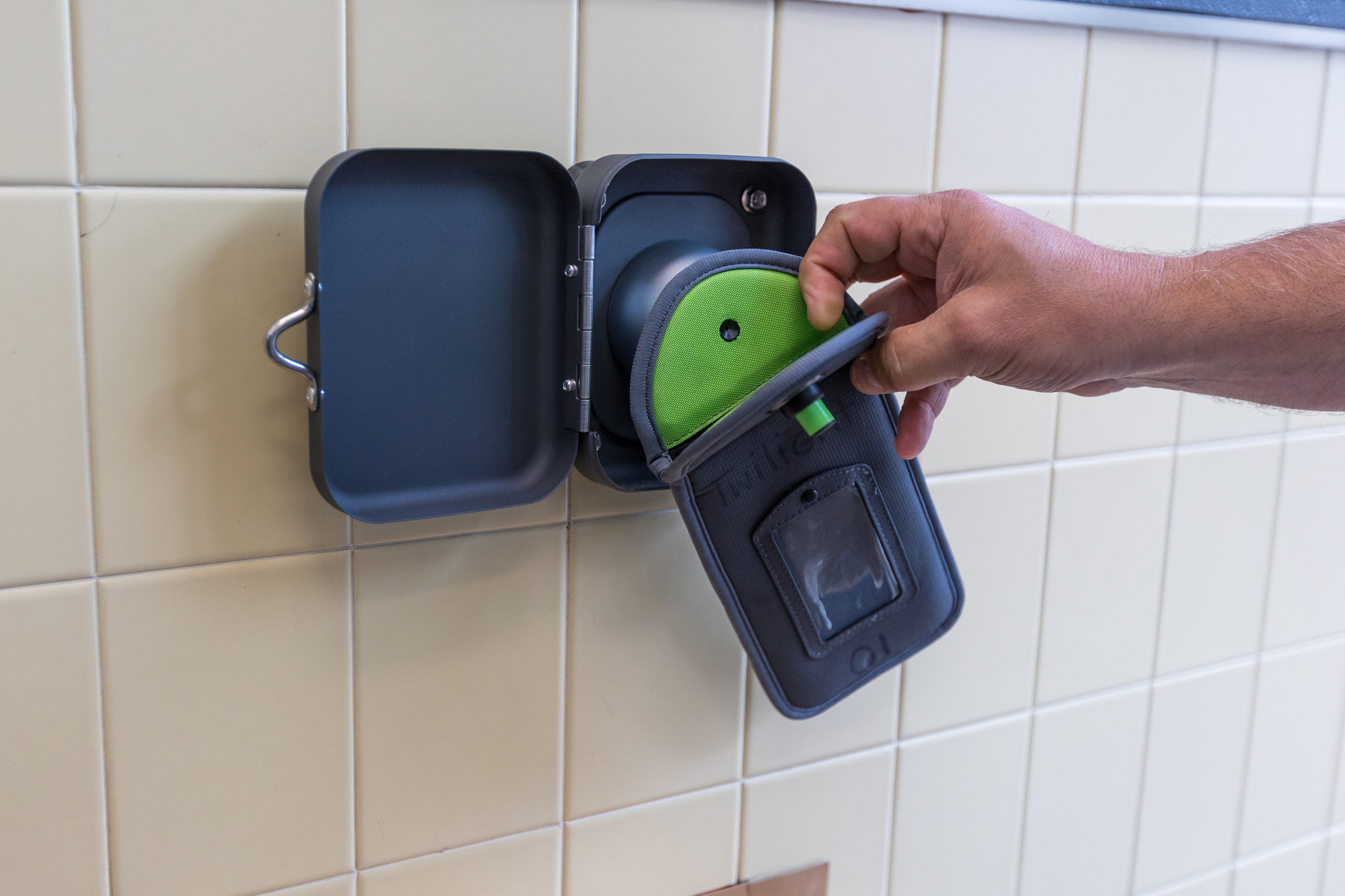 Wyoming Area superintendent Dr. Jon Pollard demonstrates the function of...