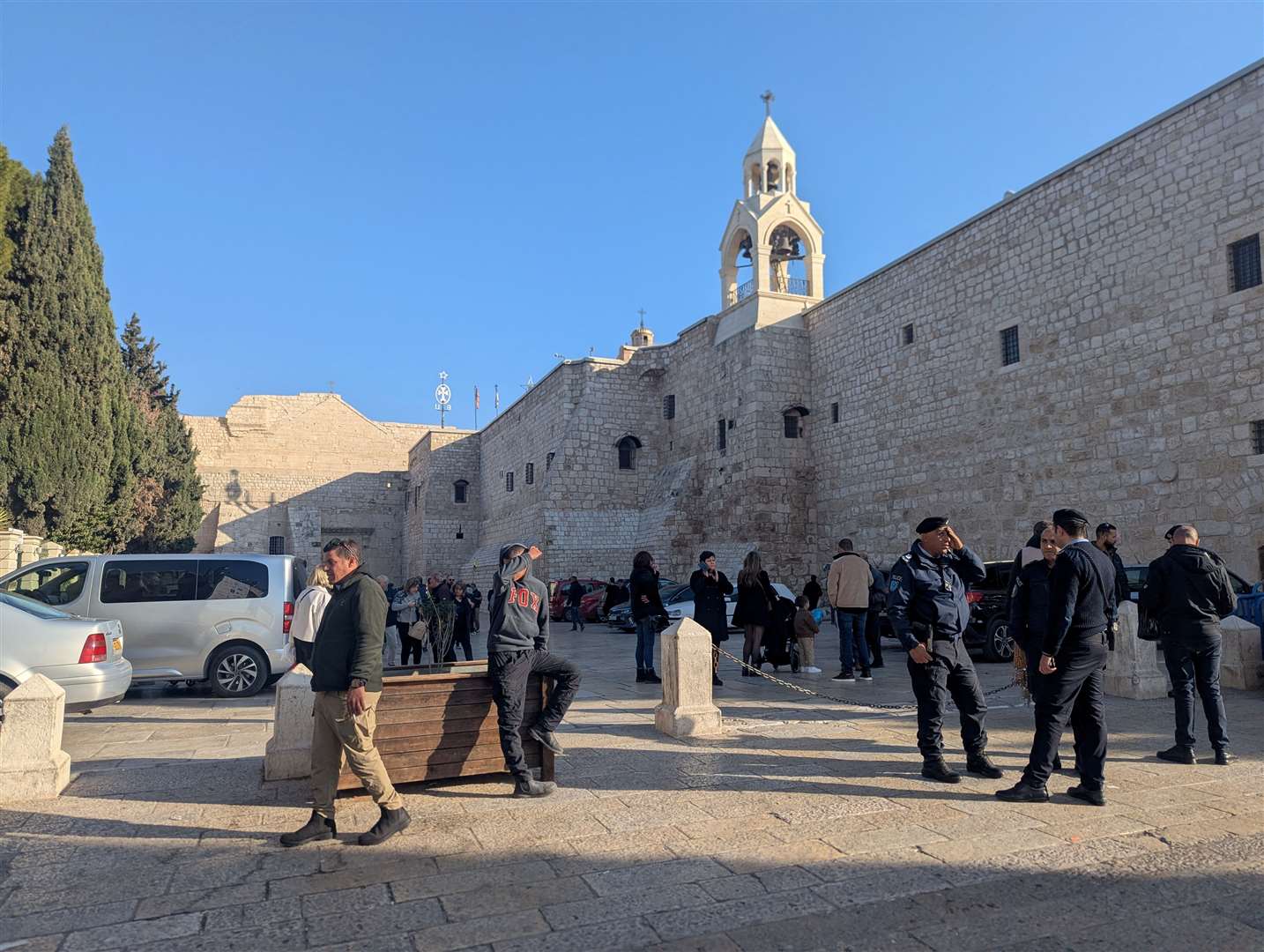 Crowds gather at the Church of Nativity.