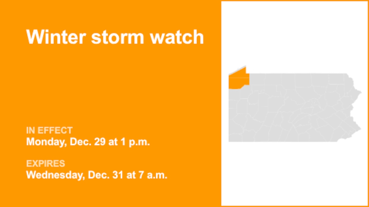 Winter storm watch for Southern Erie and Crawford County from Monday to Wednesday – as much as 12 inches of snow