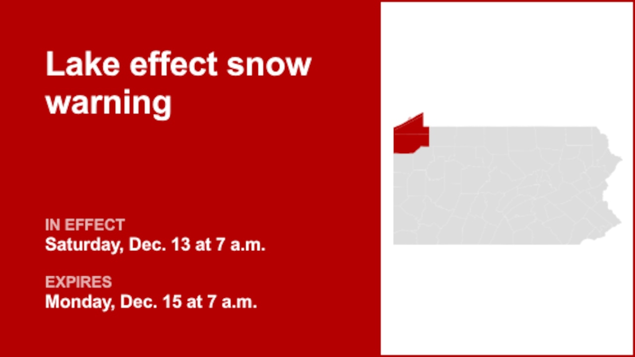 Lake effect snow warning issued for Northwest Pa. from Saturday to Monday