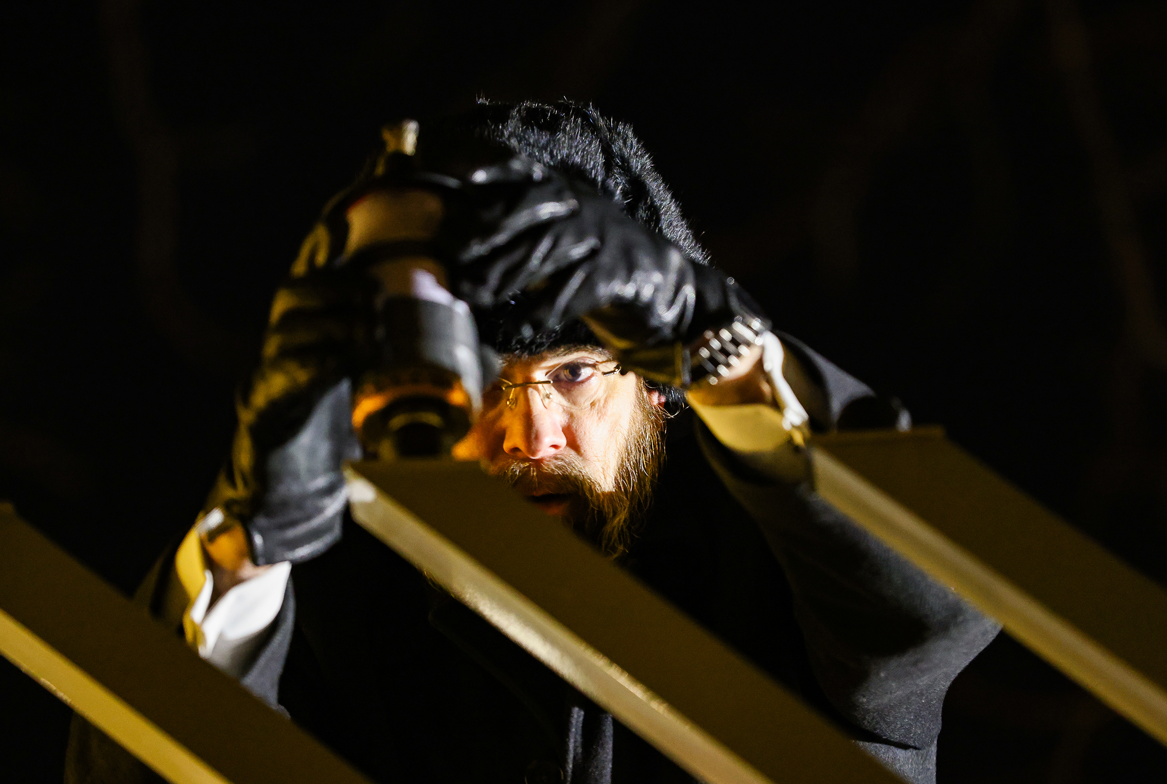 Rabbi Yaakov Halperin preps the menorah before lighting at Payrow Plaza Monday evening.  Chabad Lubavitch of the Lehigh Valley celebrates Hanukkah with a "Lighting of Unity" public menorah lighting Monday, Dec. 15, 2025, on Payrow Plaza outside Bethlehem City Hall.