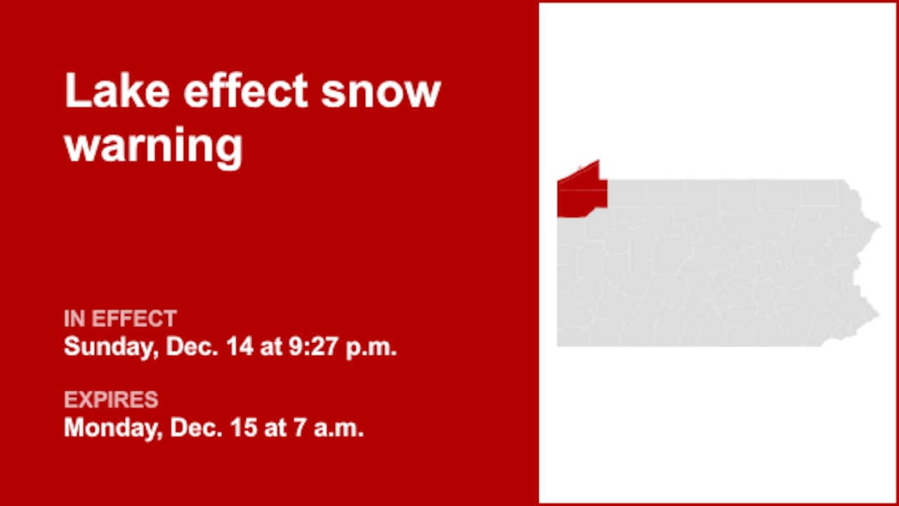 Update: Northwest Pa. placed under a lake effect snow warning until Monday morning