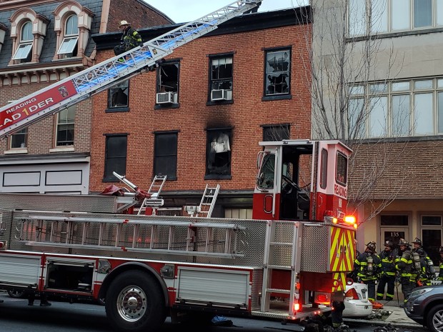 Crews responded a fire Sunday afternoon in the 100 block of North Fifth Street in Reading. (Reading Eagle - Michelle Lynch)