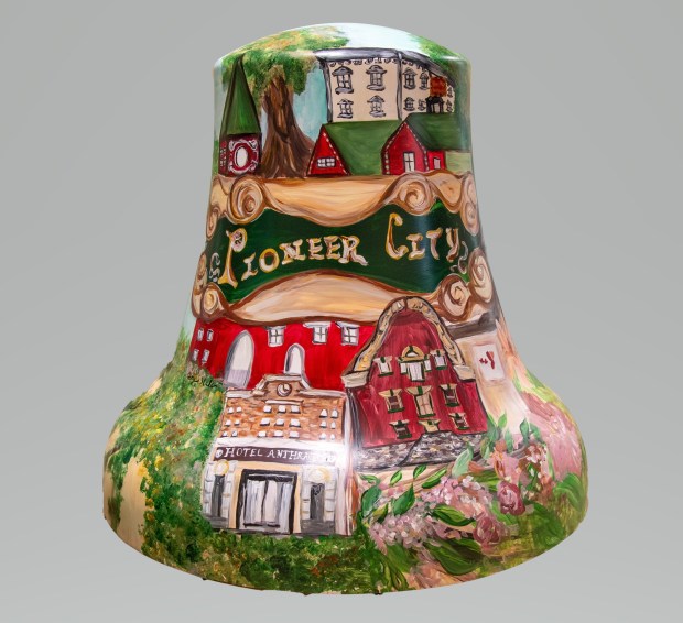 The Liberty Bell sponsored by the Wright Center for Community Health and placed at Carbondale City Hall. (Courtesy of the Wright Center)