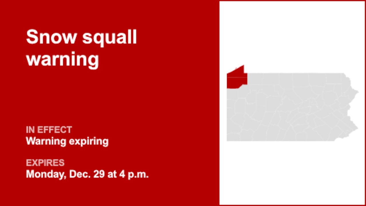 Update: The current snow squall warning for Crawford and Erie counties will expire at 4 p.m.