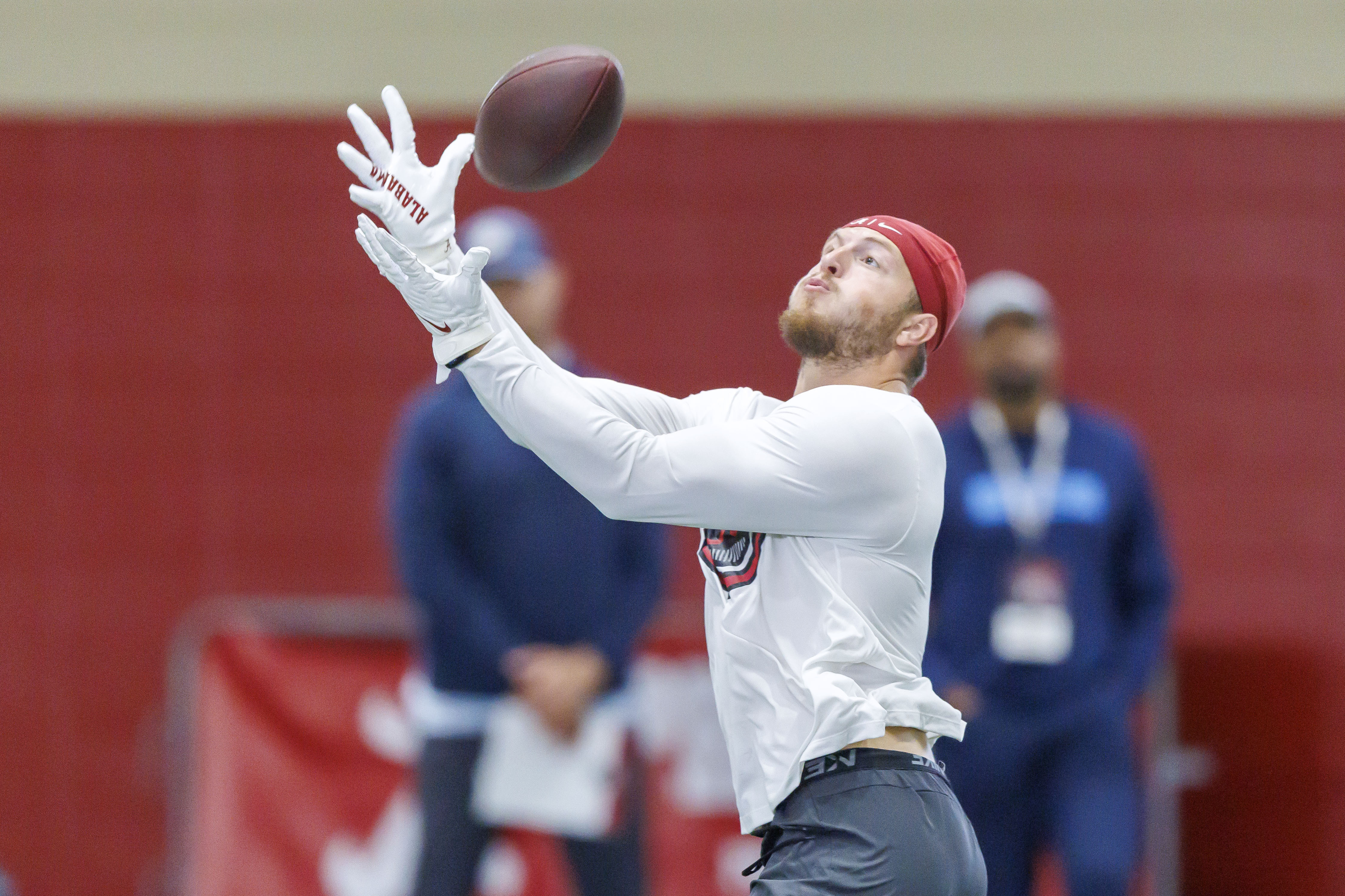 Former Alabama tight end CJ Dippre catches a pass from...