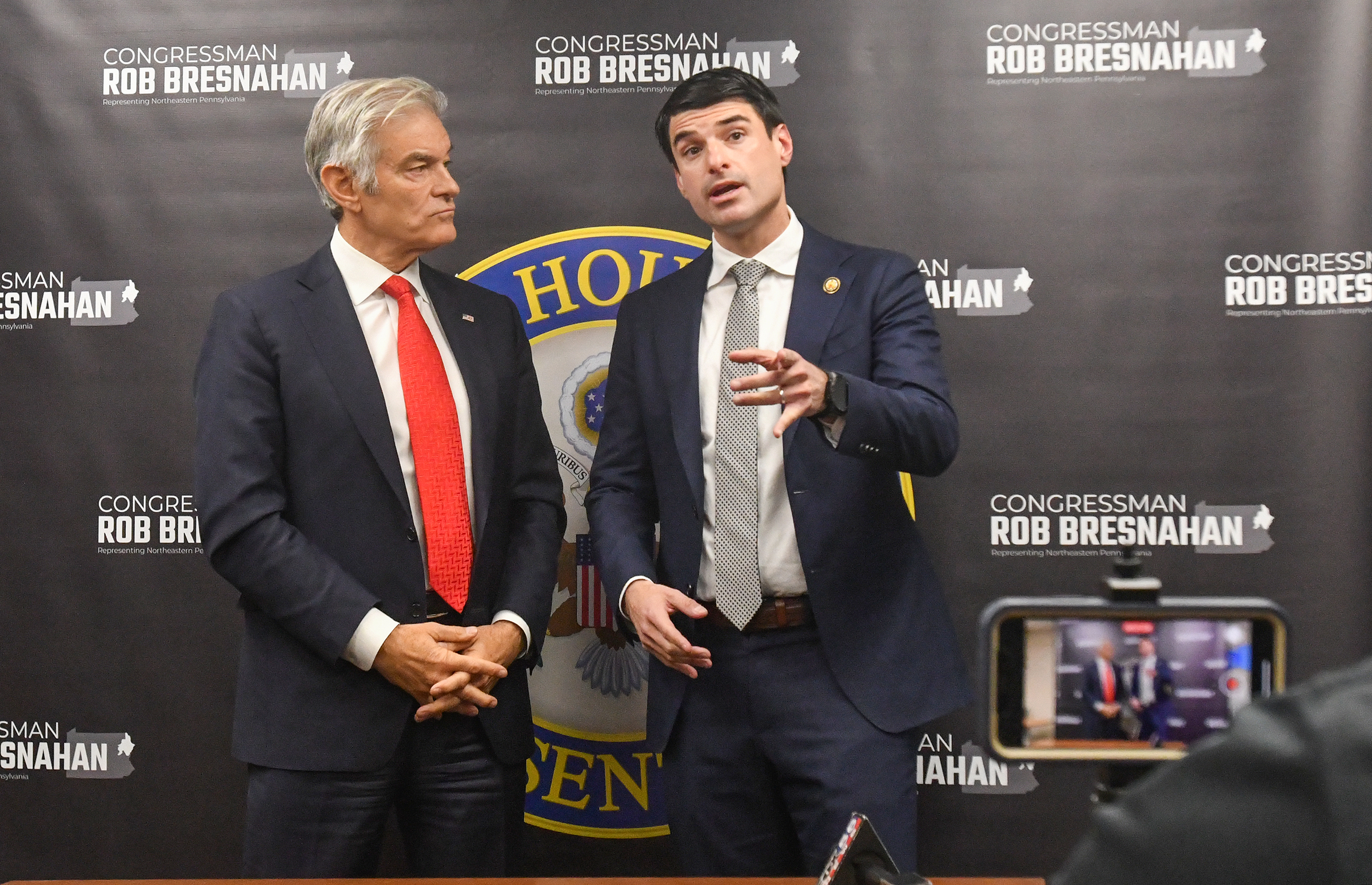 State Rep. Rob Bresnahan speaks with Administrator for the Centers...