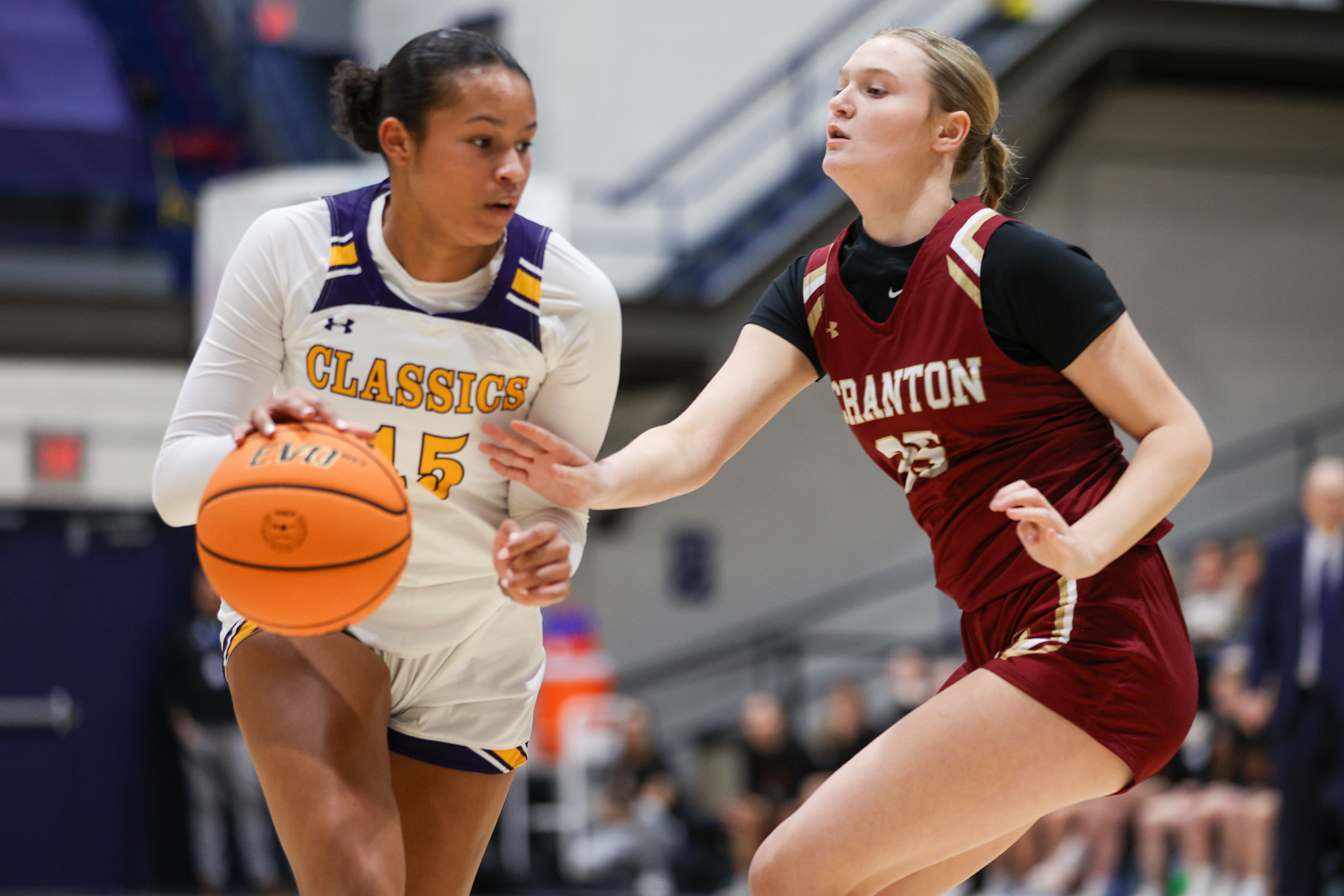 Scranton Prep’s Kamyl Lynady (15) drives past a defender during...