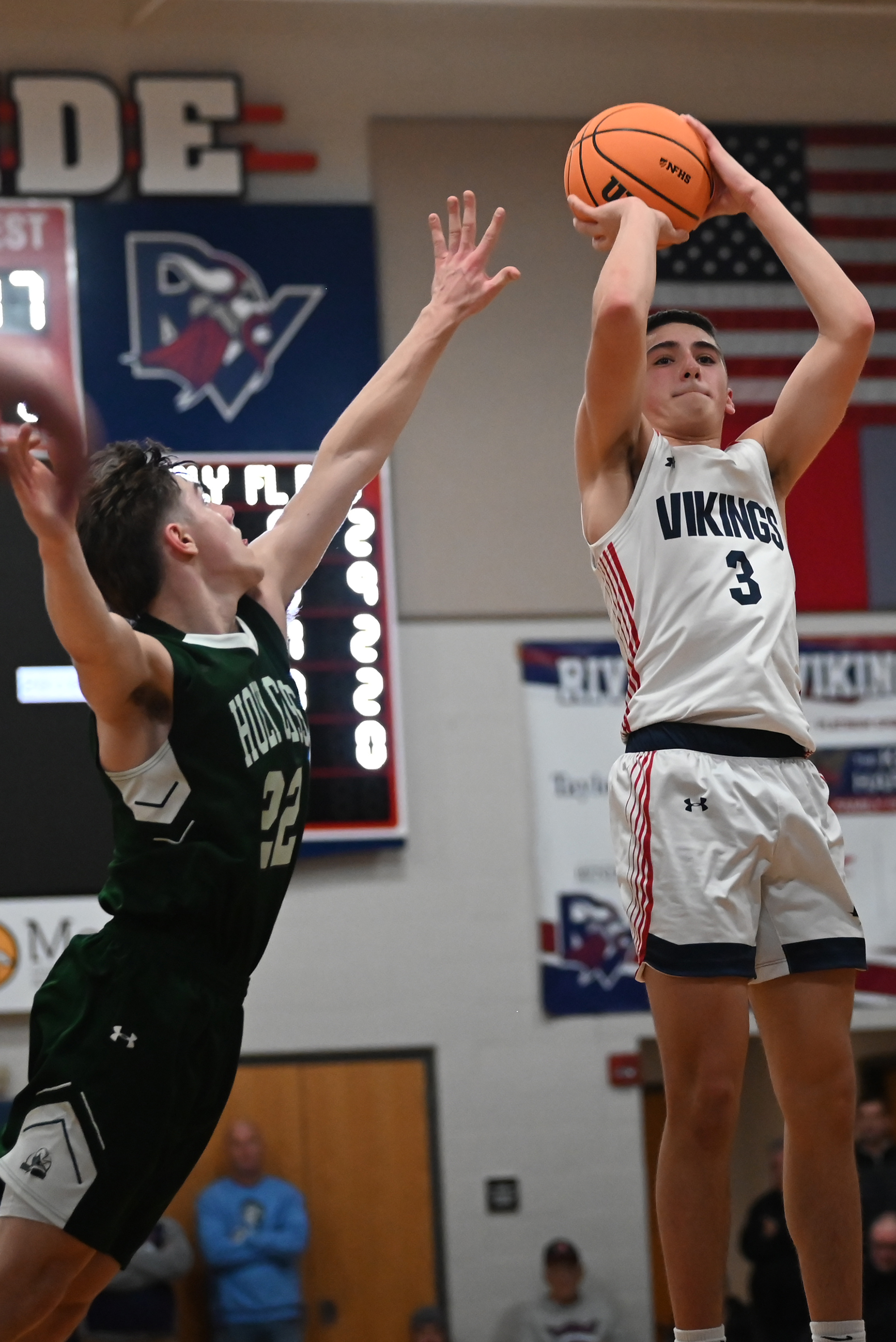 Riverside’s Nico Antoniacci shoots during the basketball game against Holy...