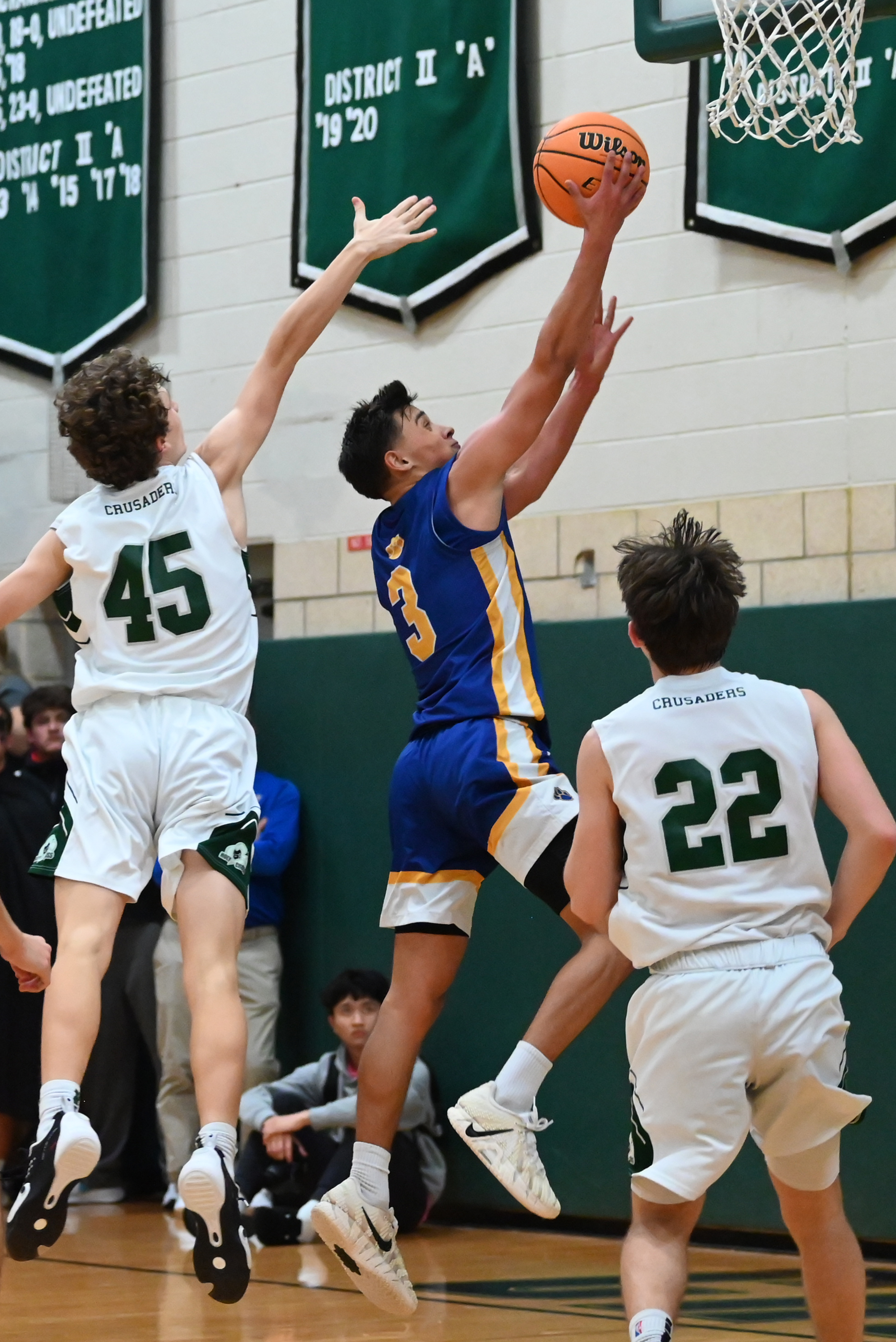 Valley View’s Michael Muto leaps for the hoop during the...