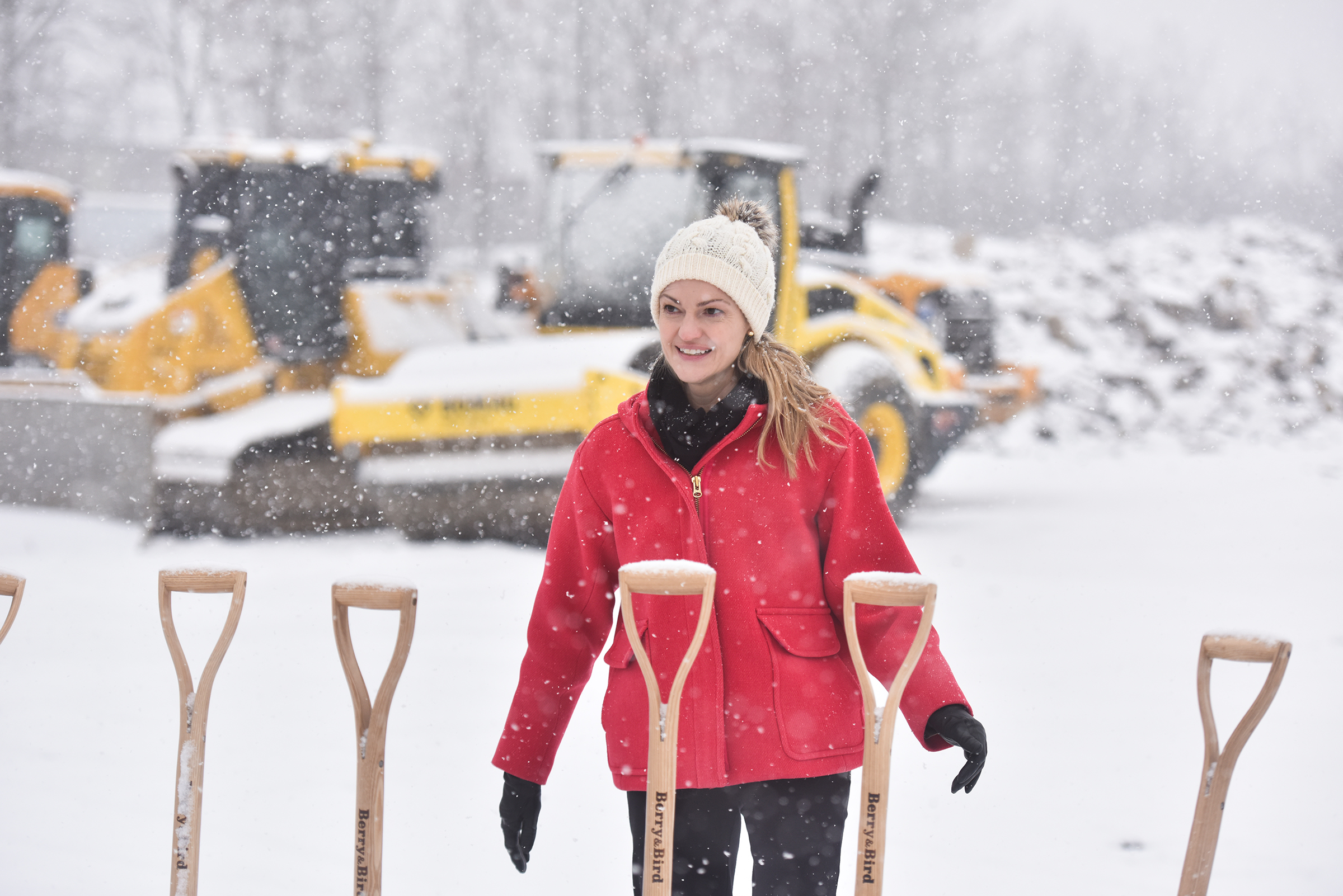 Scranton Mayor Paige Gebhart Cognetti prepares to use a shovel...