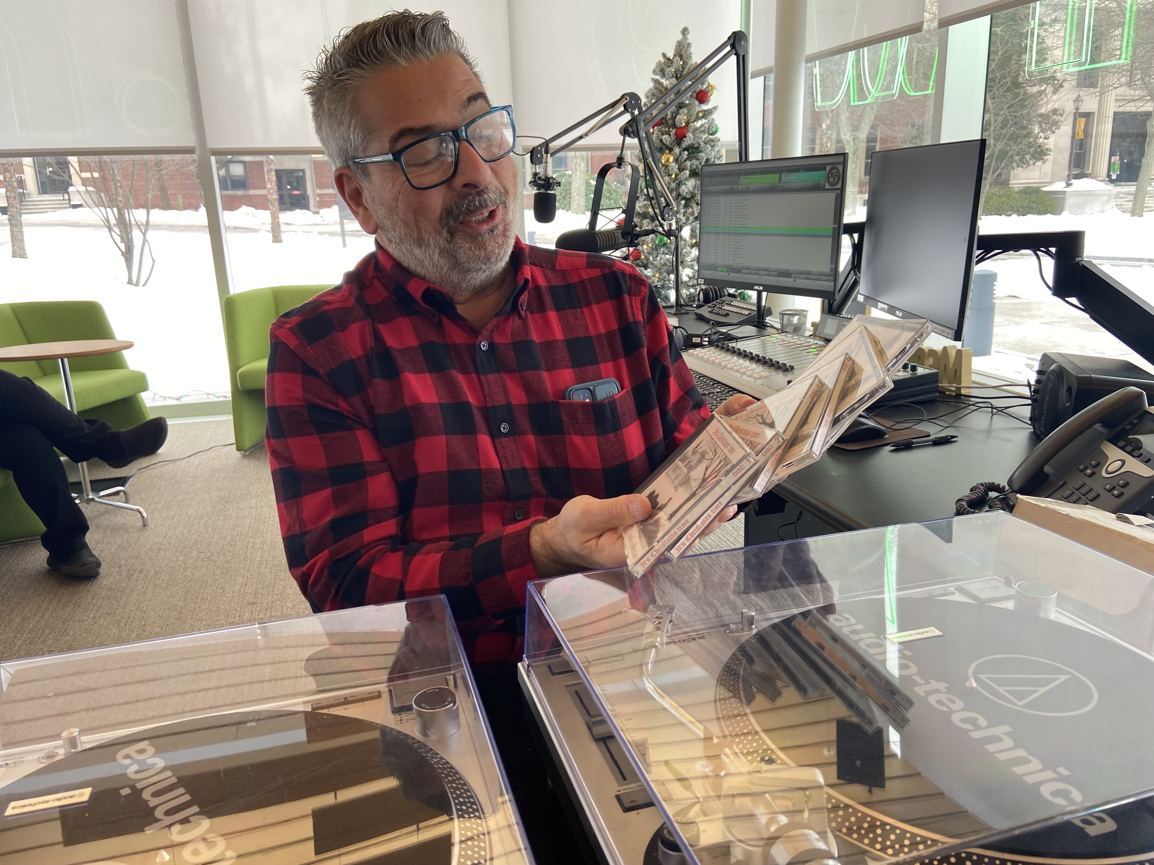 Ernie Mengoni, director of broadcast operations at Marywood University, shows...