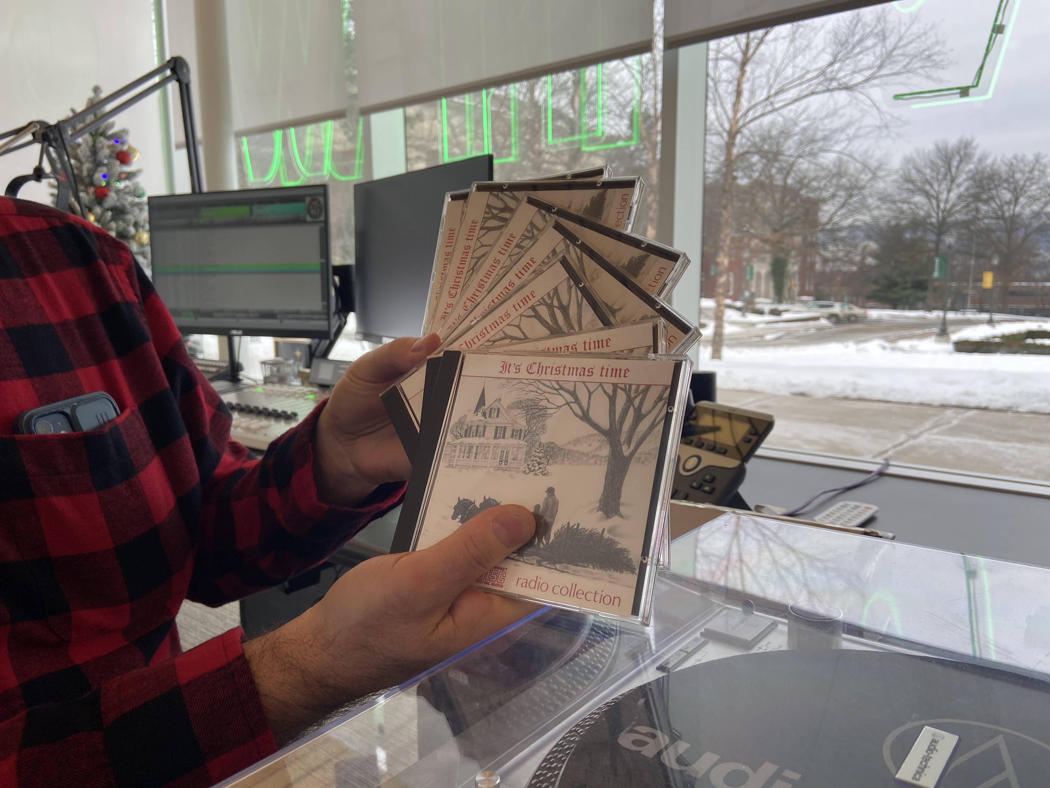 Ernie Mengoni, director of broadcast operations at Marywood University, shows...