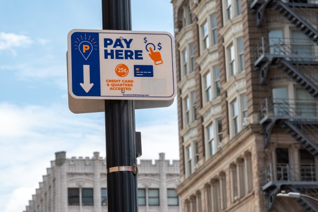 A parking sign in downtown Scranton on Wednesday, July 9, 2025. (REBECCA PARTICKA/STAFF PHOTOGRPAHER)