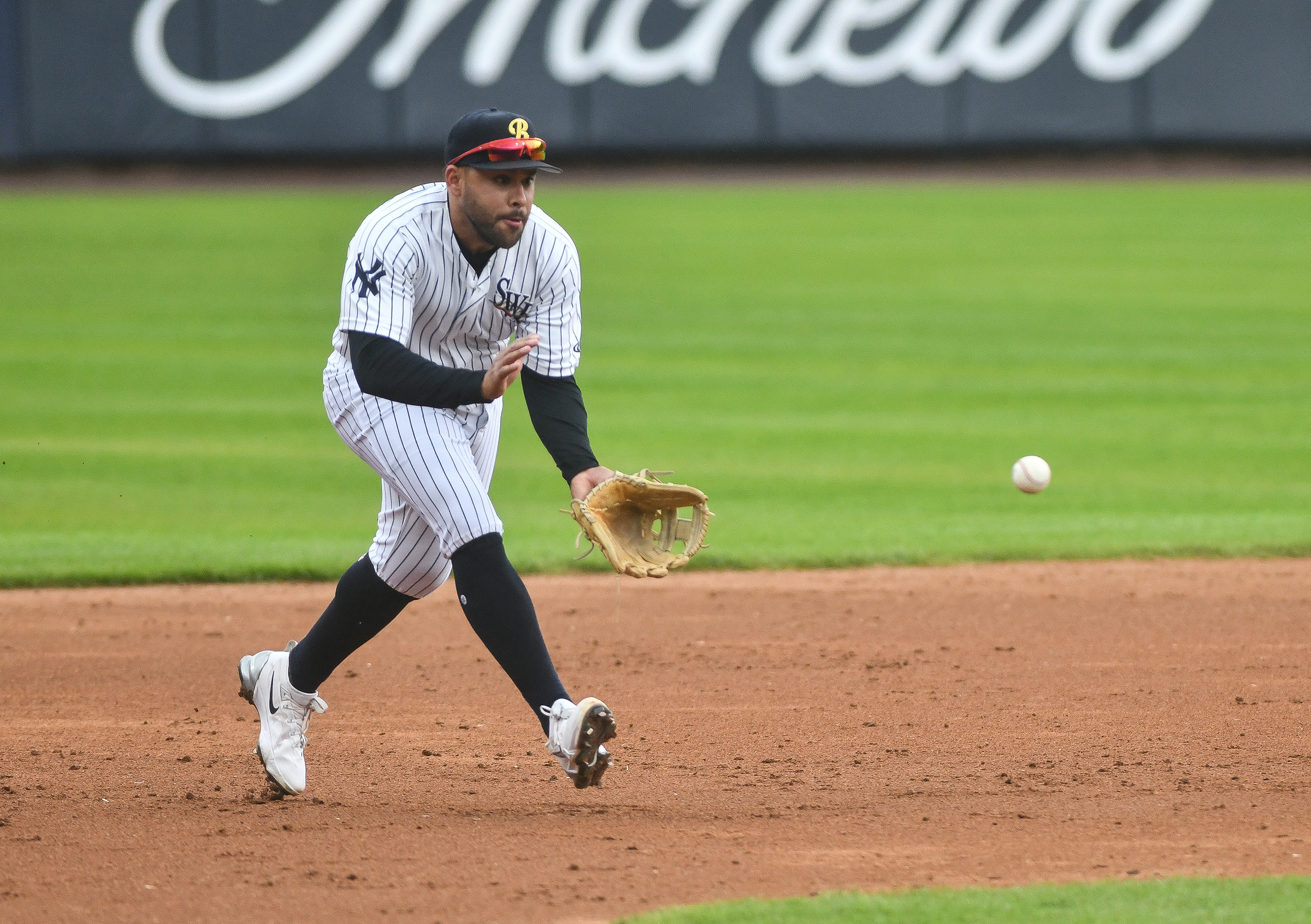 Railiriders’ Jose Rojas fields a ball during the game against...