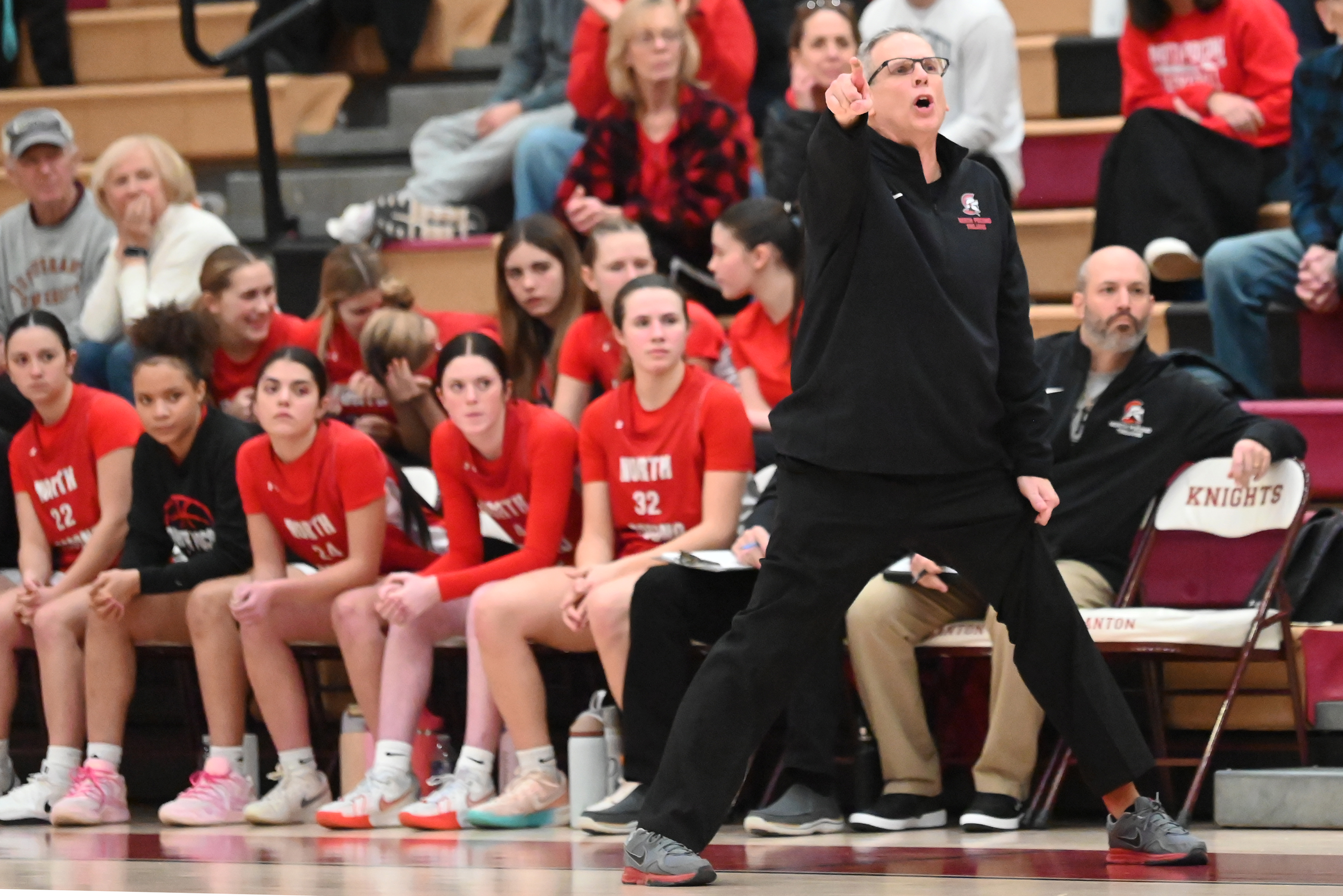 North Pocono’s head coach Joe Ferguson calls out to his...