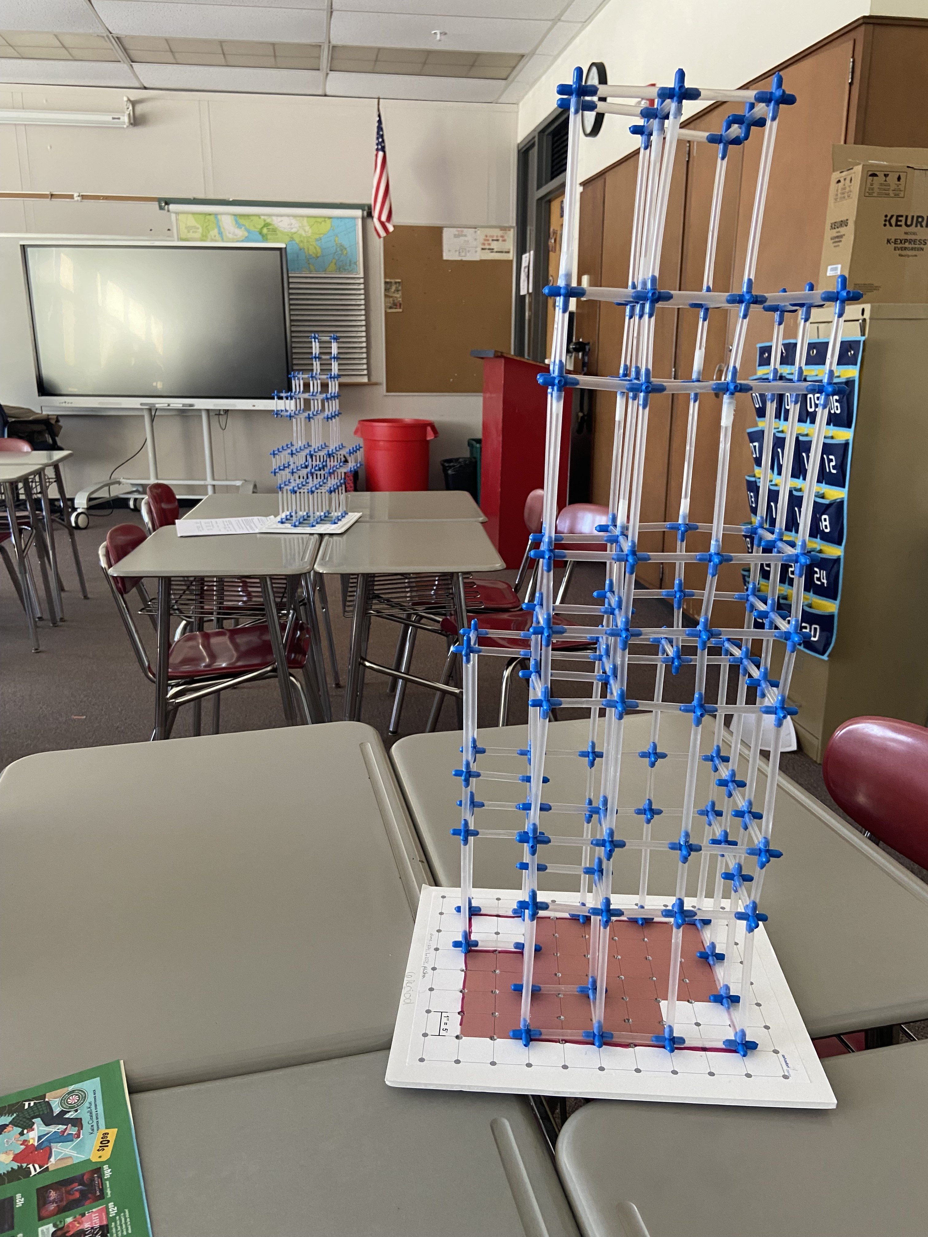 A few of the model skyscrapers made by seventh graders...