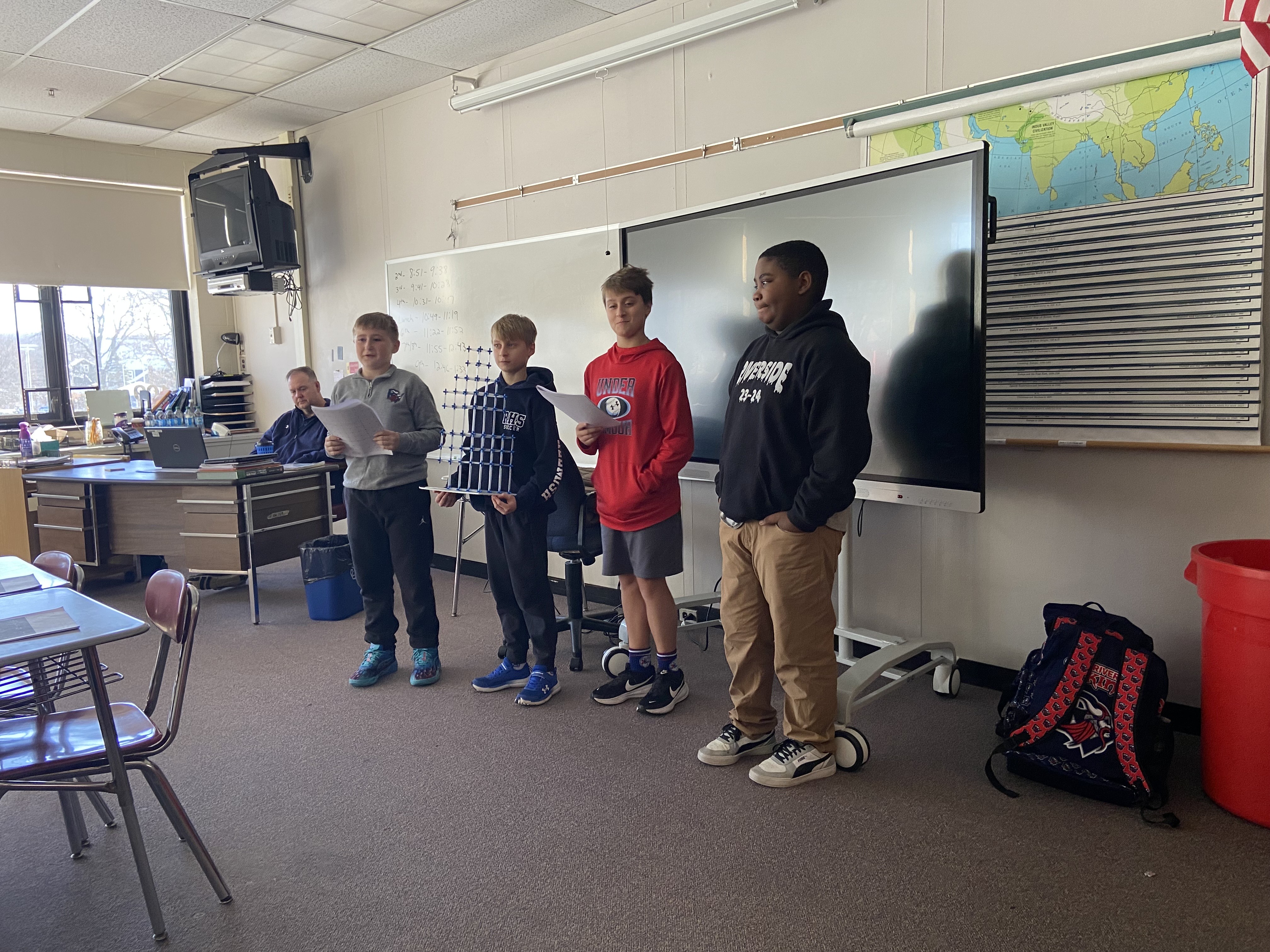 Riverside Junior/Senior High School seventh graders, from left, Alex Ross,...