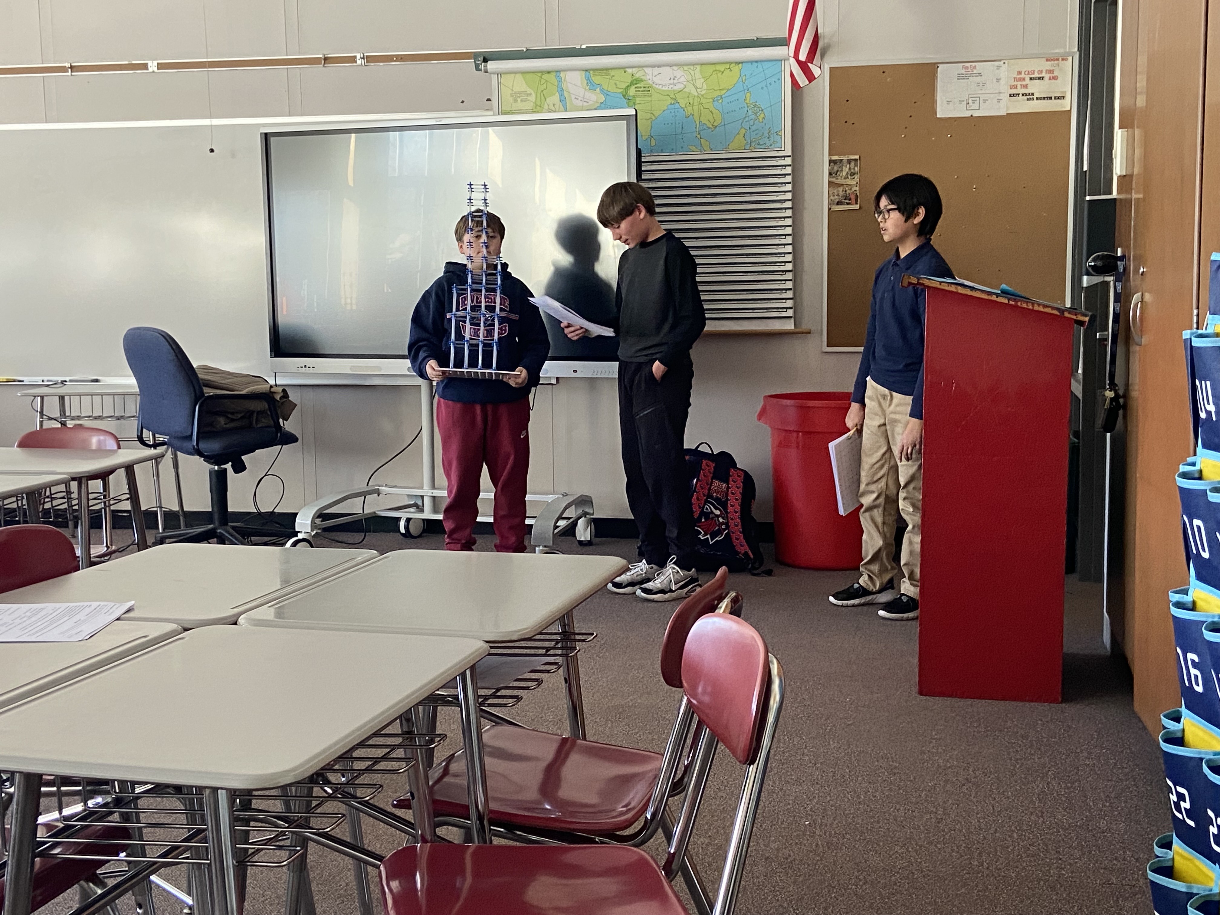 Riverside Junior/Senior High School seventh graders, from left, Thomas Kuzmierczak,...